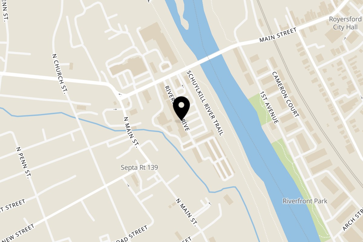 Map showing the location of Desi Swaad Indian Restaurant on 10 Riverside Dr in Spring City